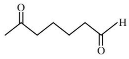The chemical reaction shows a long chain dicarbonyl compound with a ketone and an aldehyde group undergoing intramolecular aldol condensation. The options show different possible cyclopentene and cyclohexene ring-closed products containing either a ketone or an aldehyde group.