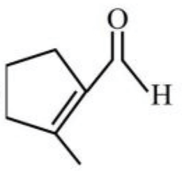 The chemical reaction shows a long chain dicarbonyl compound with a ketone and an aldehyde group undergoing intramolecular aldol condensation. The options show different possible cyclopentene and cyclohexene ring-closed products containing either a ketone or an aldehyde group.