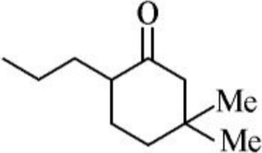 Reaction of cyclohex-2-en-1-one with 1) MeMgBr/CuI, 2) nPrI, and four product options.