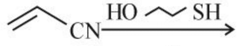 Reaction between acrylonitrile and HO-CH2-CH2-SH.