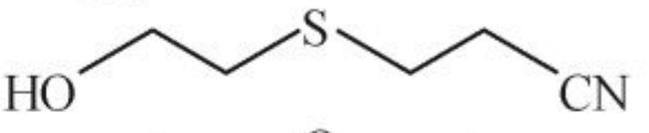 Reaction between acrylonitrile and HO-CH2-CH2-SH.