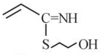 Reaction between acrylonitrile and HO-CH2-CH2-SH.