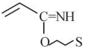 Reaction between acrylonitrile and HO-CH2-CH2-SH.